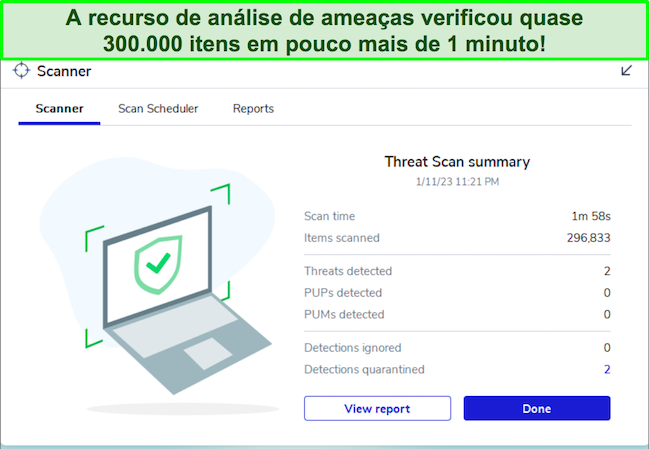 Análise do Malwarebytes destacando a interface do recurso Threat Scan.