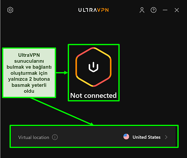 UltraVPN uygulama arayüzünün ekran görüntüsü