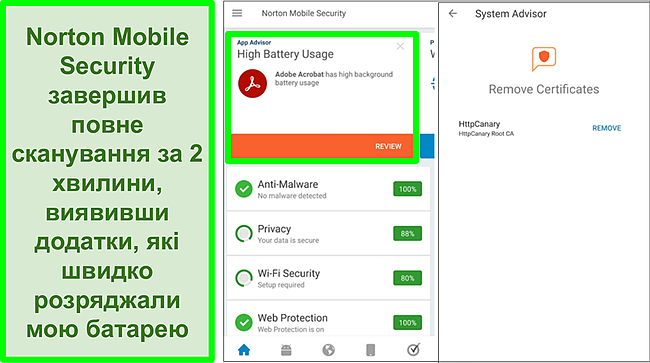 Знімок екрана сканування на Android за допомогою Norton Mobile Security