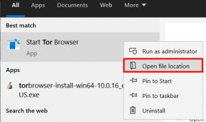 how to locate the tor browser folder on windows