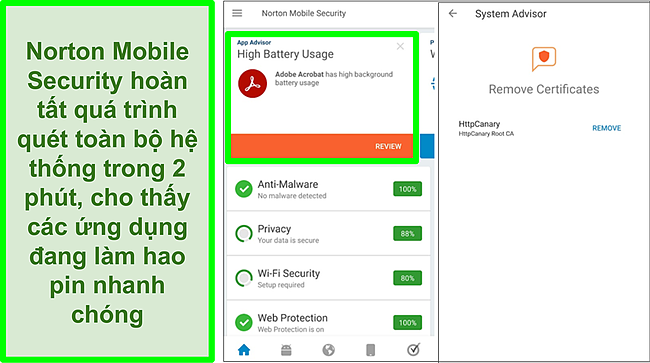 Ảnh chụp màn hình quét trên Android bằng Norton Mobile Security