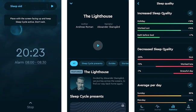 Screenshots of the Sleep Cycle app.