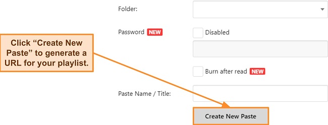 PasteBinに新しいペーストを作成するスクリーンショット。