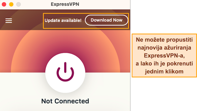 Snimka zaslona obavijesti o ažuriranju aplikacije na ExpressVPN-u