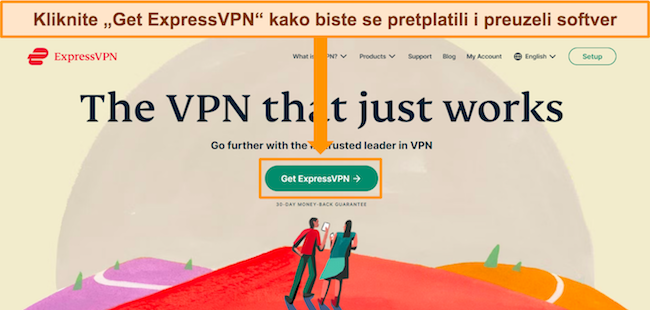 Snimka zaslona početne stranice ExpressVPN-ove web stranice s istaknutim gumbom 