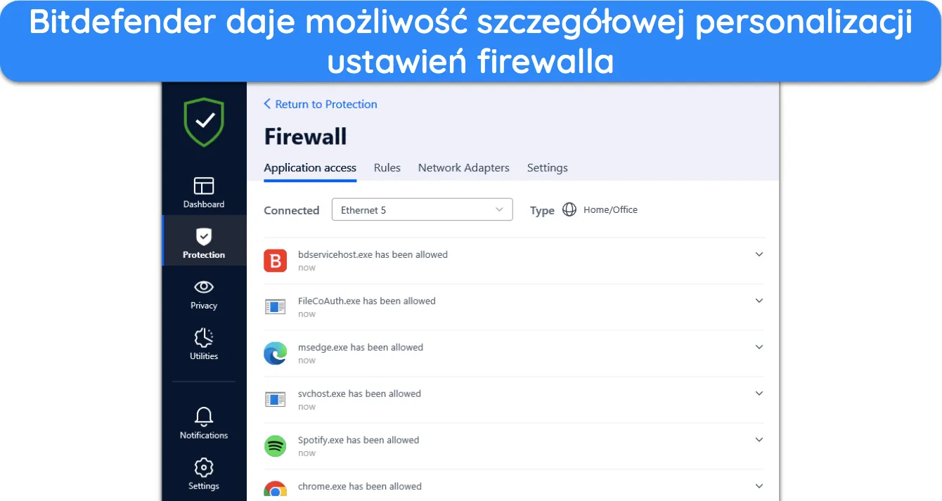 Możesz dostosować ustawienia zapory Bitdefender według własnych upodobań.