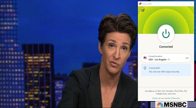 Screenshot of ExpressVPN unblocking MSNBC