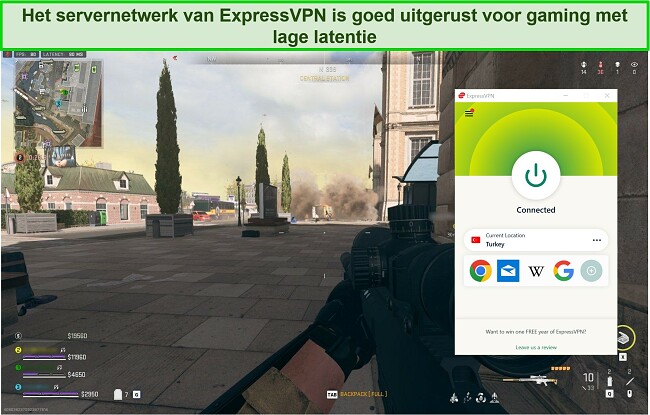 Call of Duty: Warzone spelen terwijl je verbonden bent met een Turkse ExpressVPN-server.