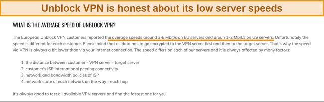 Screenshot of Unblock VPN speed expectations
