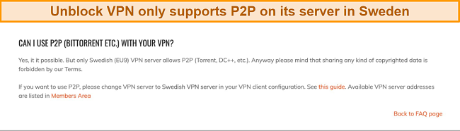 Screenshot of Unblock VPN FAQ on P2P file-sharing