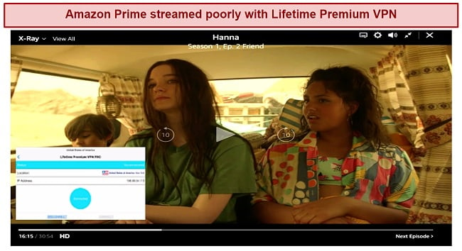 Screenshot of Lifetime Premium VPN unblocking Amazon Prime Video