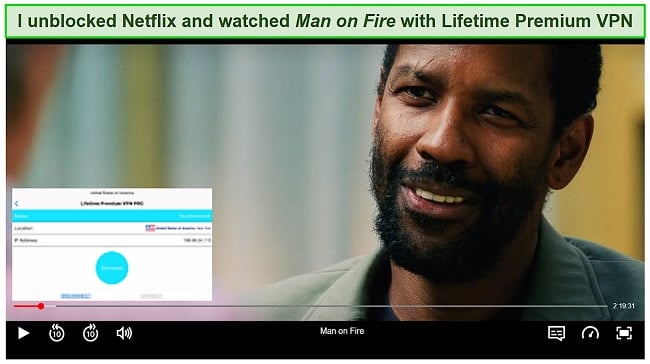 Screenshot of Lifetime Premium VPN unblocking Netflix