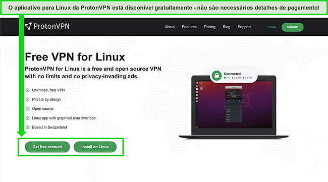 Captura de tela da tela de download do aplicativo Proton VPN Linux.