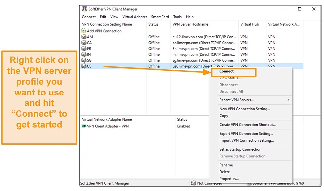 Connect to LimeVPN's servers