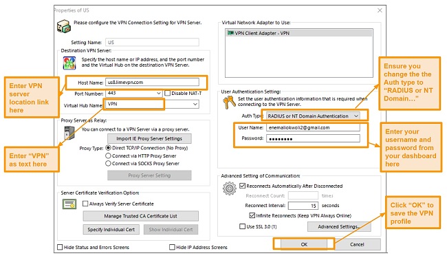 Configuring LimeVPN's VPN connection