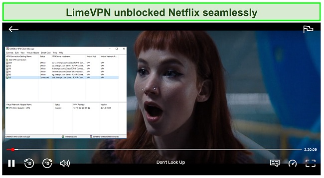 Screenshot of LimeVPN unblocking Netflix