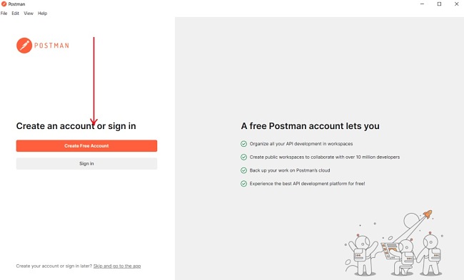 Postman create an account screenshot