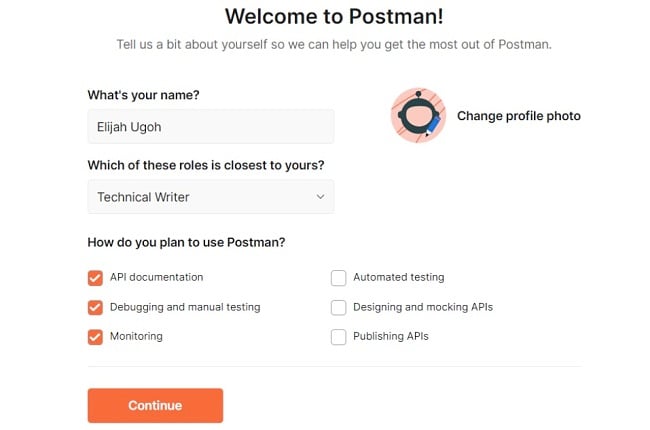 Postman profile settings screenshot