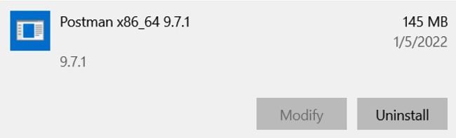 Postman uninstall screenshot