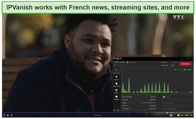 Screenshot of IPVanish unblocking TF1
