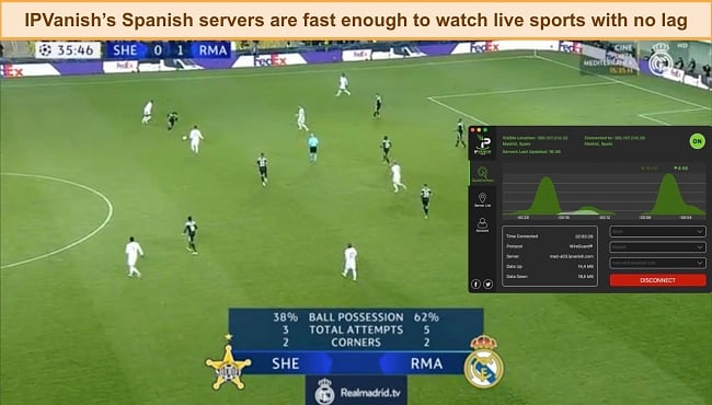 Screenshot of IPVanish accessing Real Madrid TV