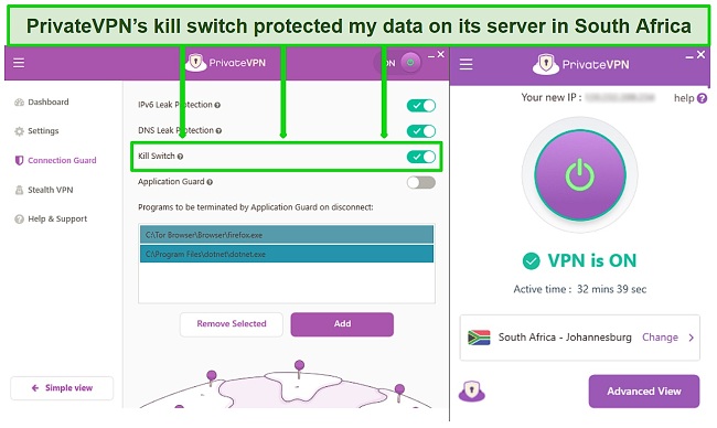 Screenshot of PrivateVPN's 