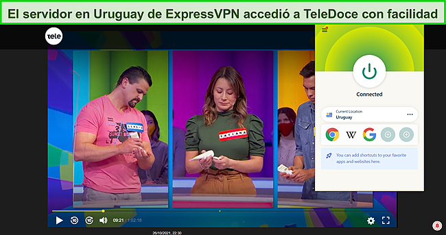 Captura de pantalla de ExpressVPN transmitiendo un programa de juegos en TeleDoce.