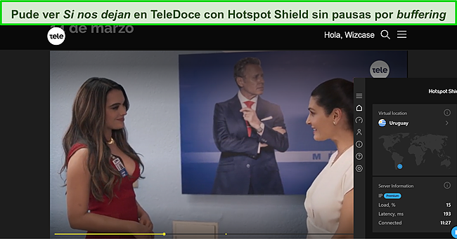 Captura de pantalla de Hotspot Shield transmitiendo Si nos dejan en TeleDoce.