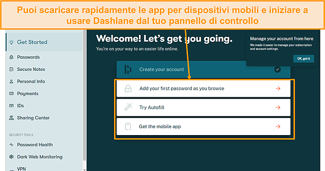 Screenshot della pagina di introduzione di Dashlane.