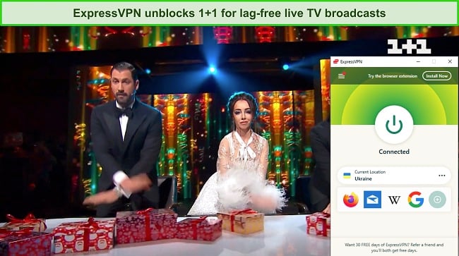 Screenshot of a show playing on 1+1 while ExpressVPN is connected