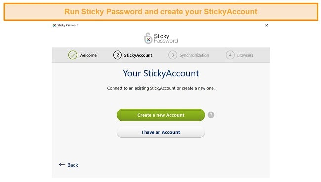 Creating a new StickyAccount on Sticky Password