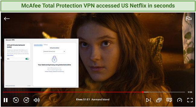 McAfee Total Protection VPN Unblocked Netflix (иногда)