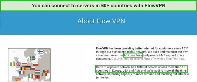 Screenshot of FlowVPN's server network