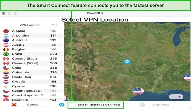 Screenshot of FlowVPN's Smart Connect feature