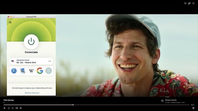 Ejemplo de ExpressVPN trabajando con la biblioteca de Hulu
