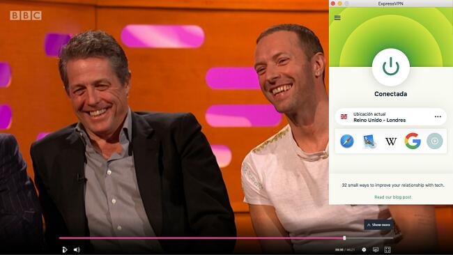 Ejemplo de ExpressVPN trabajando con la biblioteca BBC iPlayer