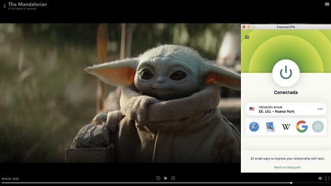 Ejemplo de ExpressVPN trabajando con la biblioteca de Disney+