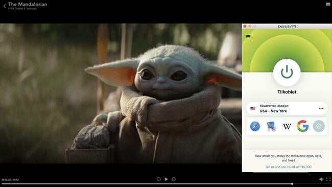 Eksempel på ExpressVPN som jobber med Disney+ bibliotek