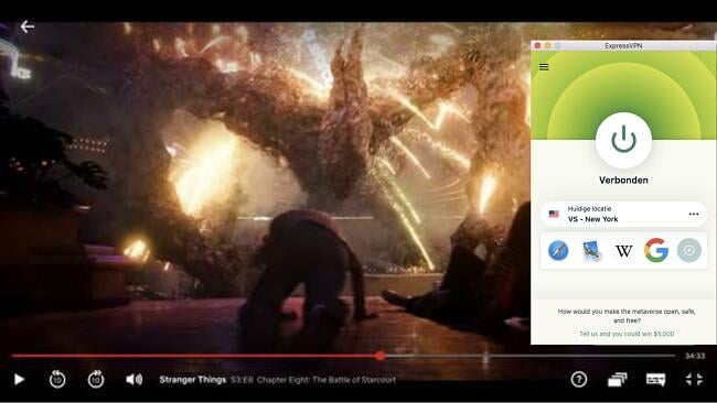 Voorbeeld van ExpressVPN die werkt met de Amerikaanse Netflix-bibliotheek