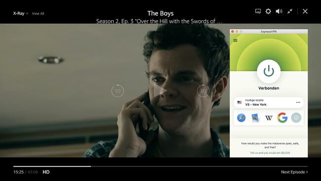 Voorbeeld van ExpressVPN die werkt met Amazon Prime Video-bibliotheek