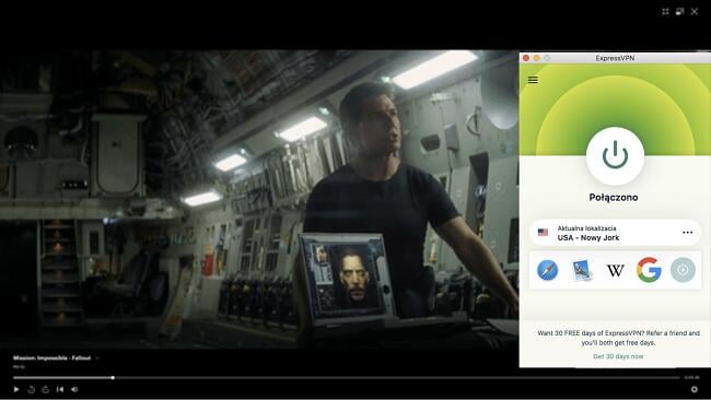 Przykład ExpressVPN współpracującego z biblioteką Hulu