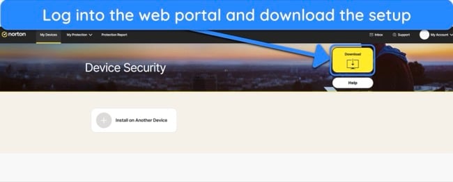 Screenshot showing how to download Norton from its web portal