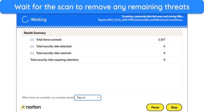 Screenshot of Norton's full scan in progress