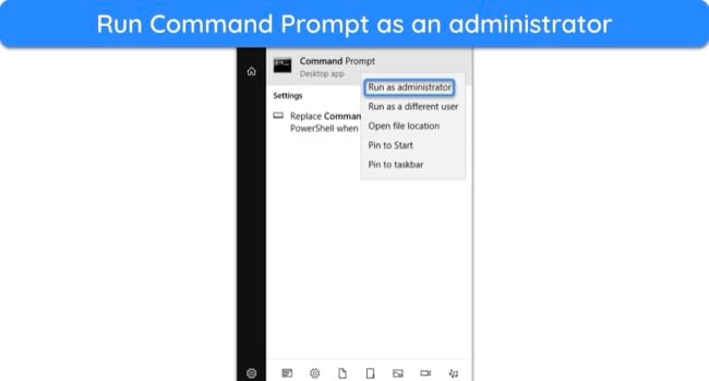 Screenshot showing how to run Command Prompt as an administrator