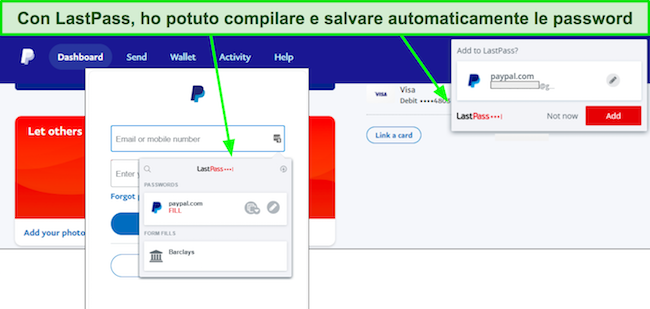 Screenshot della funzione di riempimento automatico di LastPass