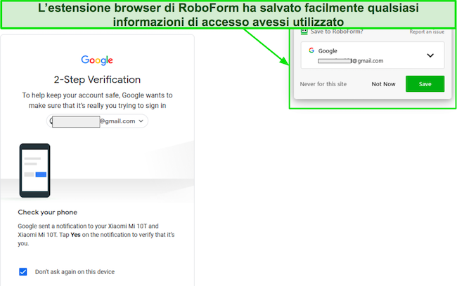 Screenshot della funzione di salvataggio automatico di RoboForm