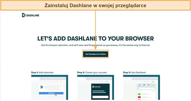 Zrzut ekranu: Zainstaluj Dashlane w swojej przeglądarce