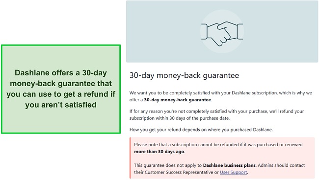 Dashlane's 30-day money-back guarantee