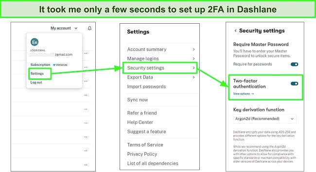 Setting up 2FA in Dashlane