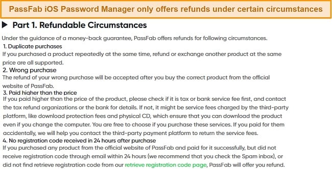 PassFab iOS Password Manager's conditional money-back guarantee